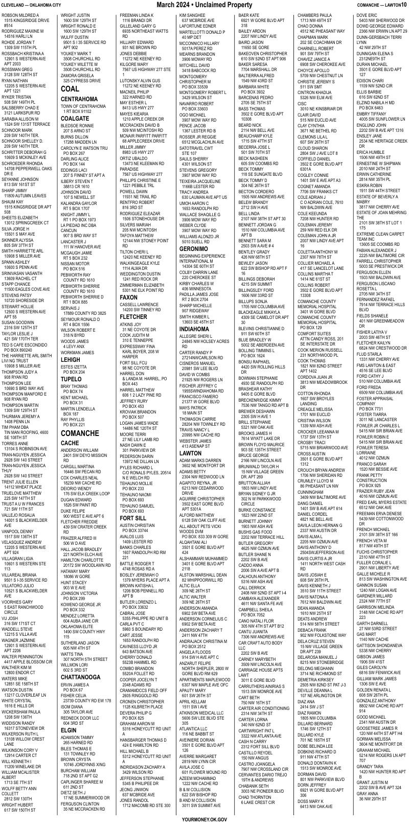 Unclaimed property list · synthetic page 10