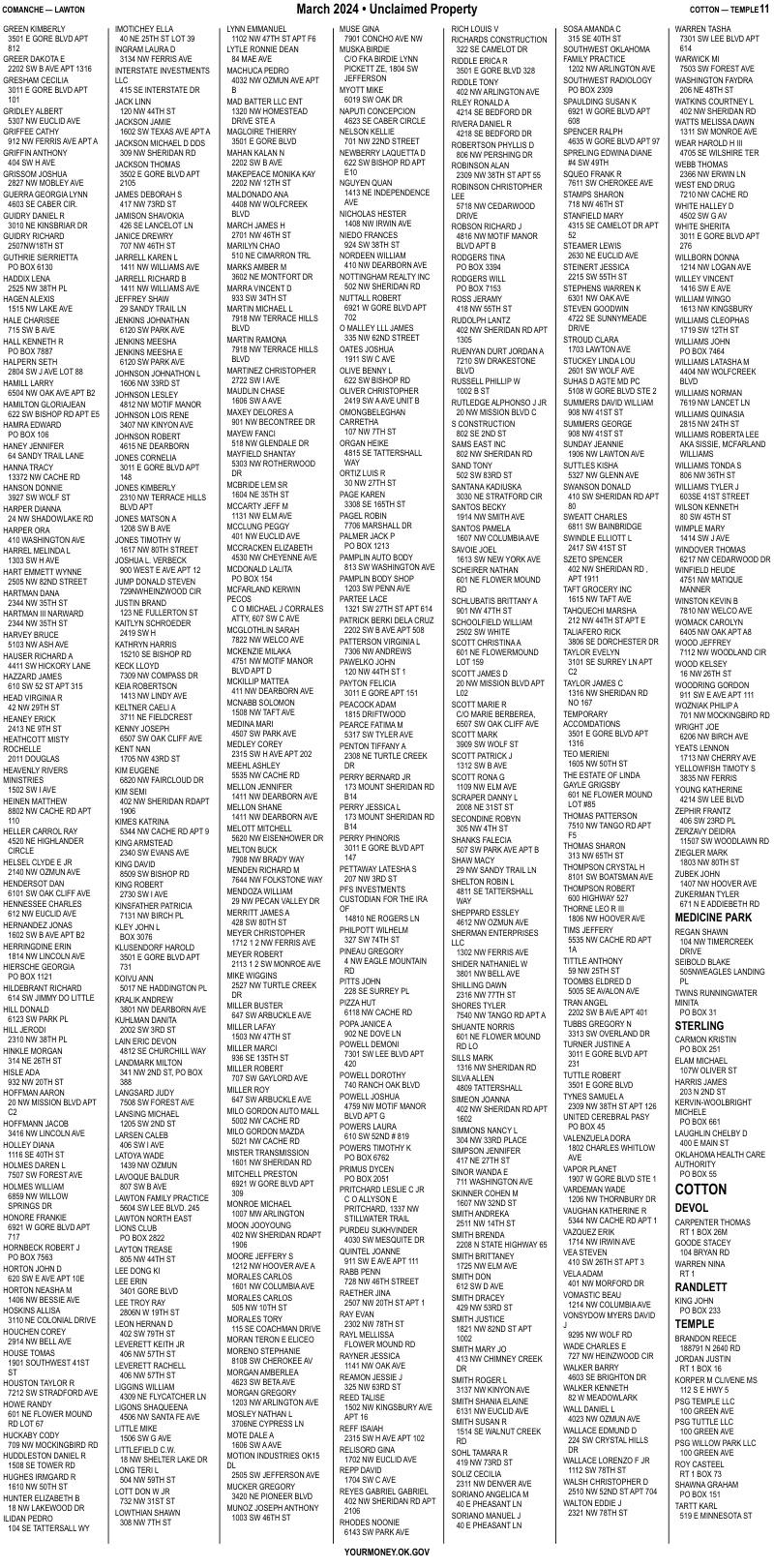 Unclaimed property list · synthetic page 11