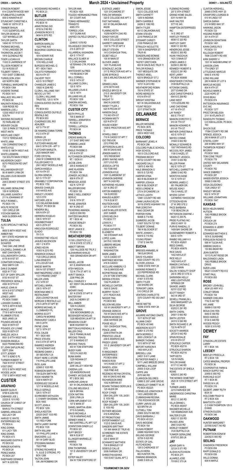 Unclaimed property list · synthetic page 13