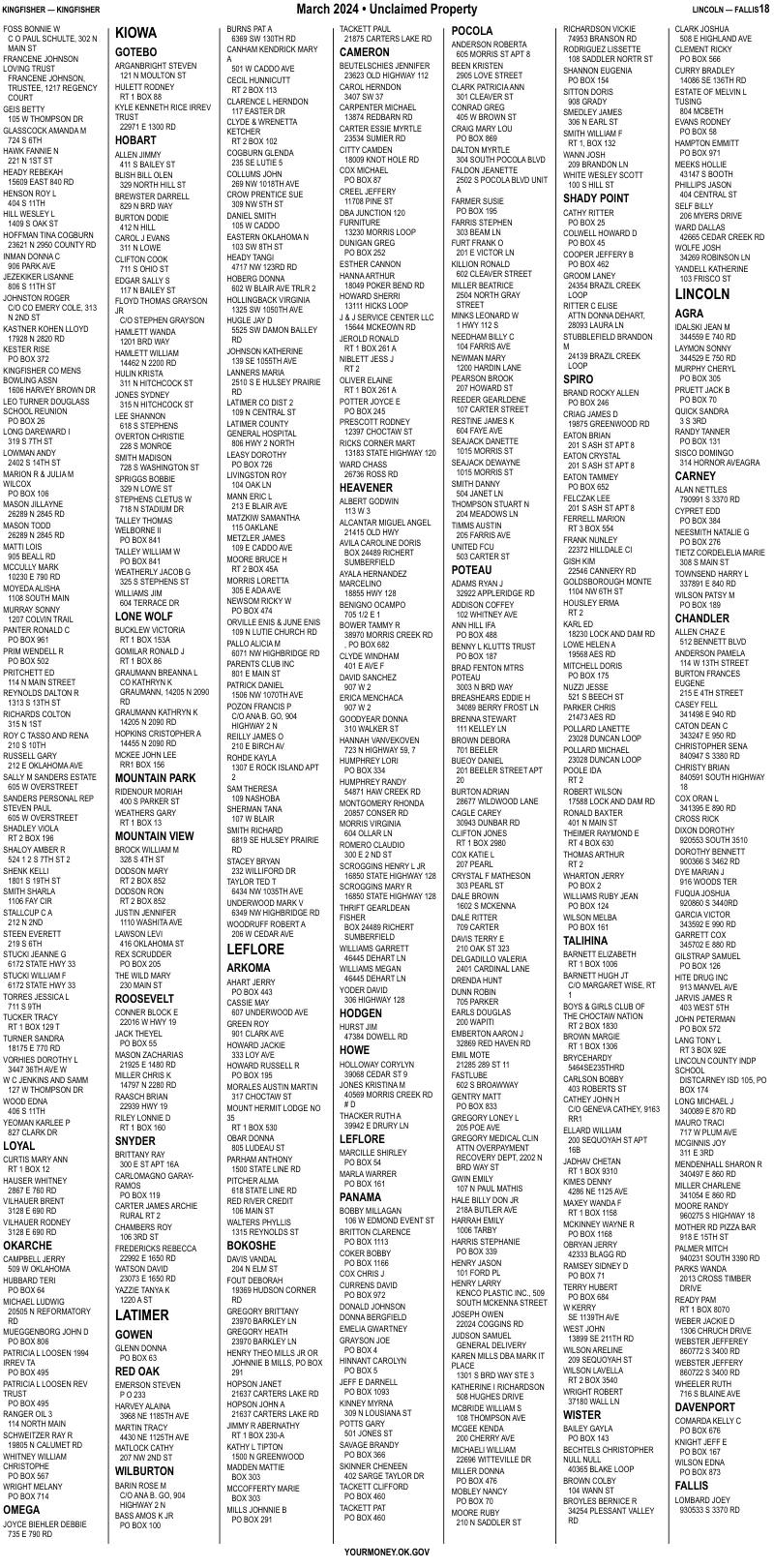 Unclaimed property list · synthetic page 18