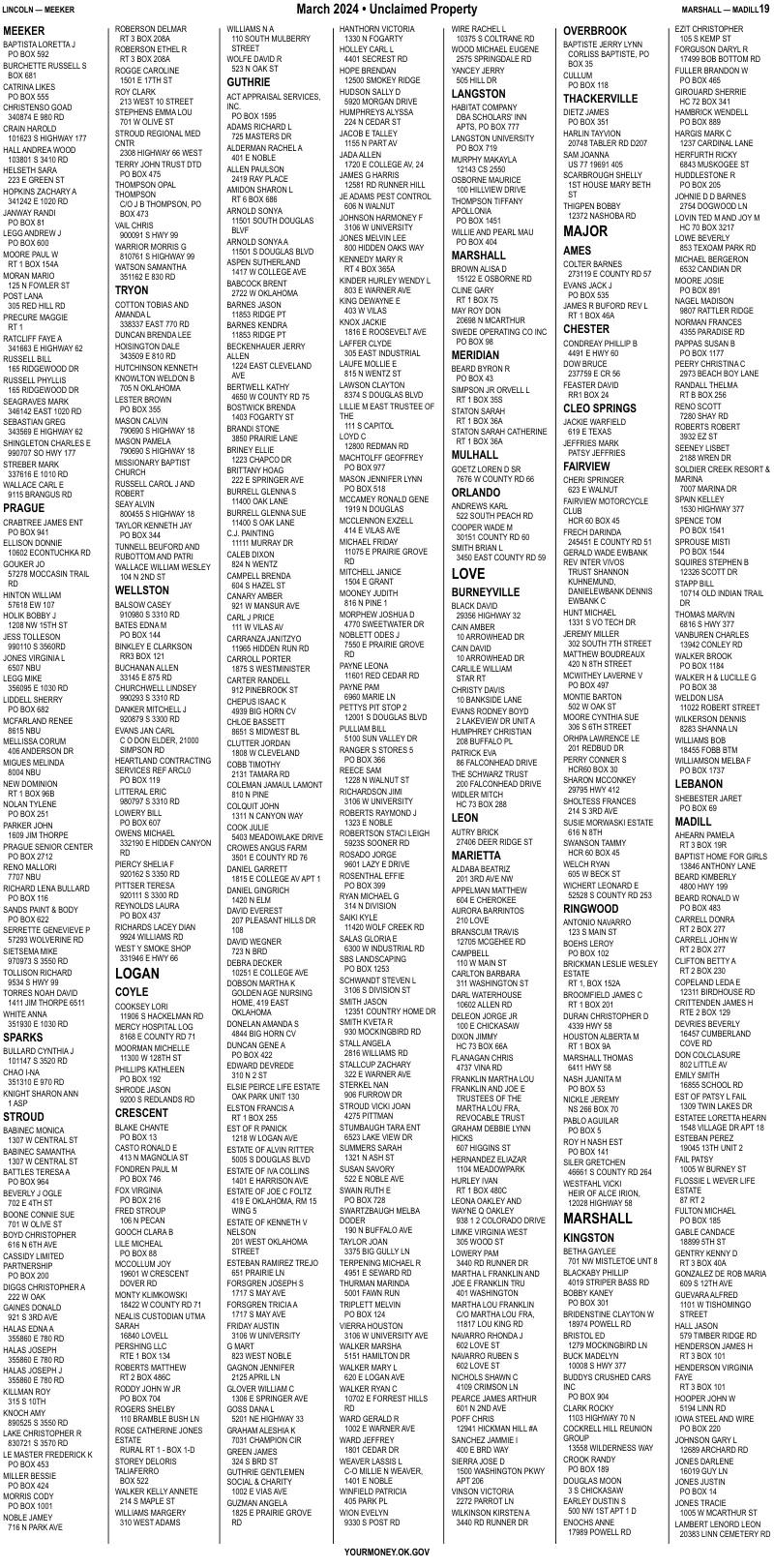 Unclaimed property list · synthetic page 19