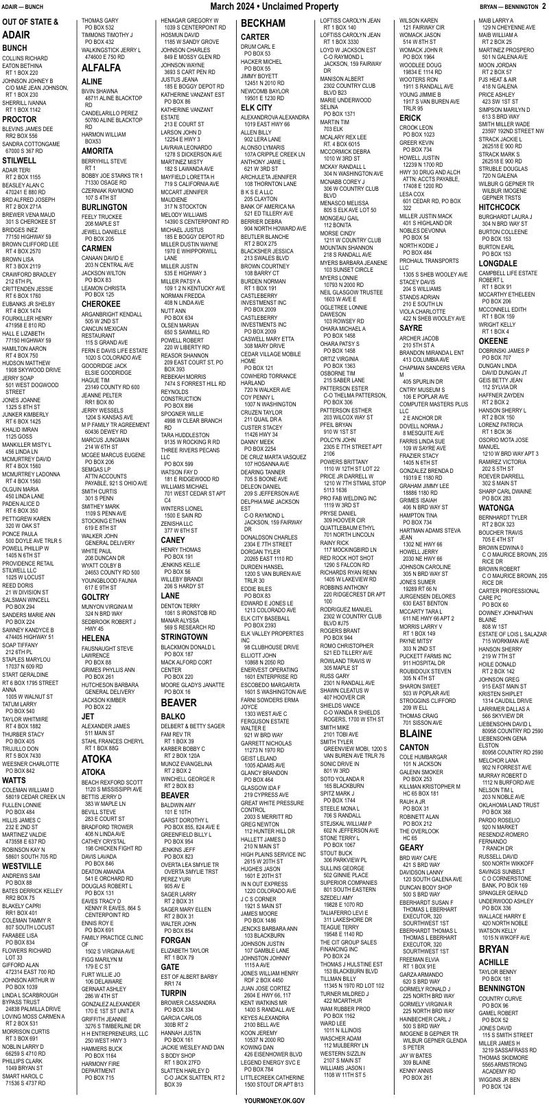 Unclaimed property list · synthetic page 2
