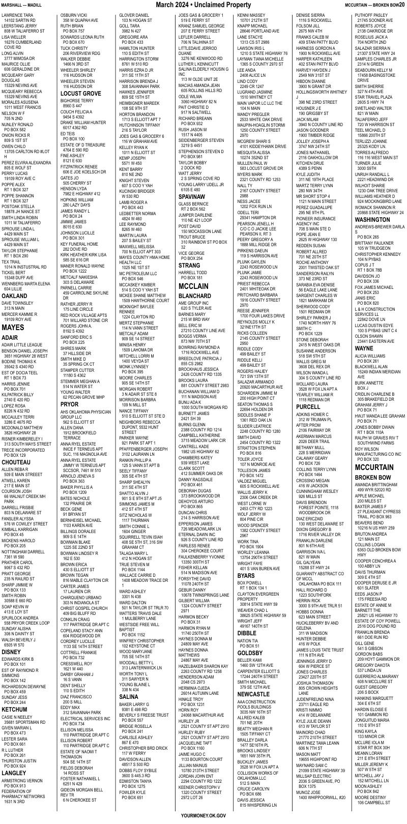 Unclaimed property list · synthetic page 20