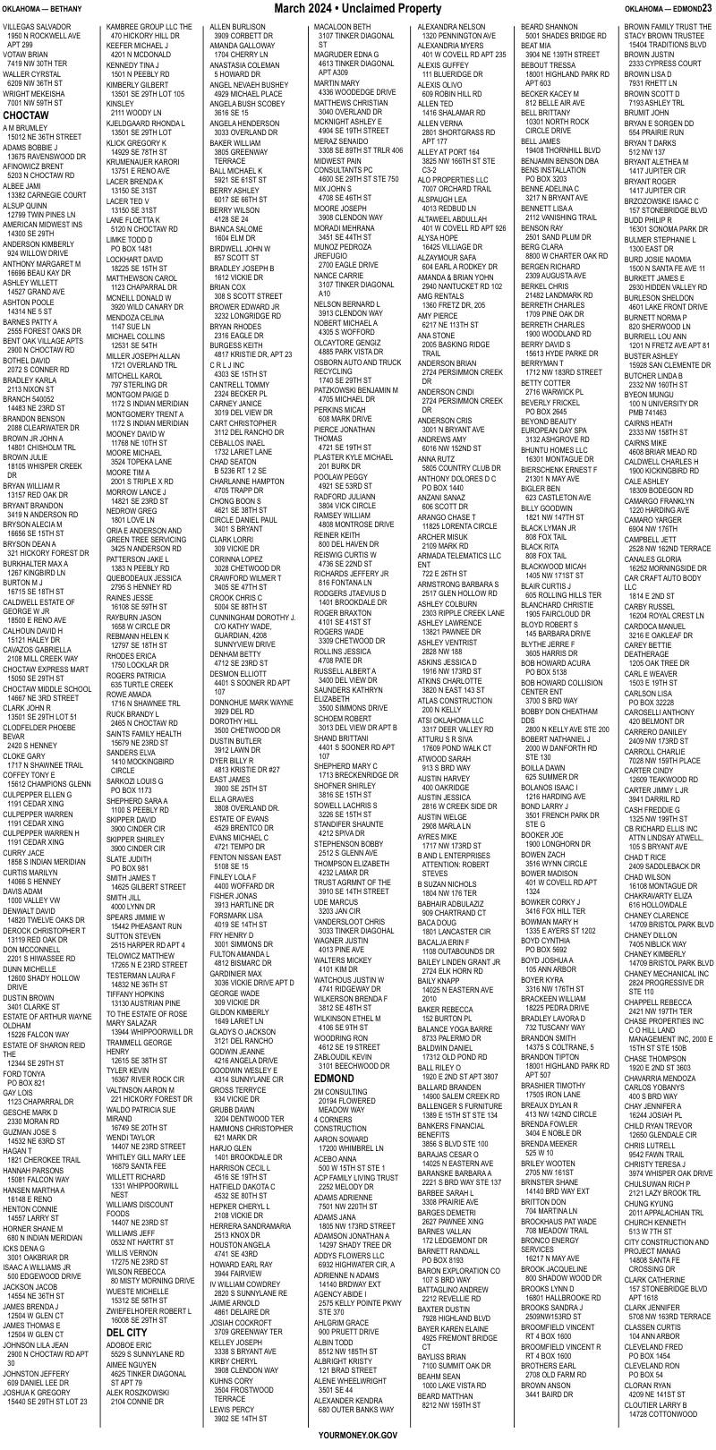 Unclaimed property list · synthetic page 23