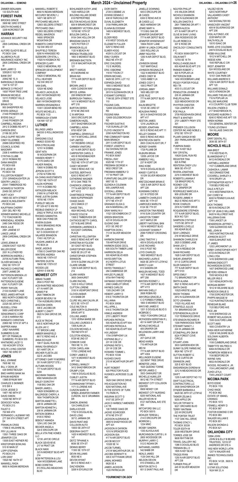 Unclaimed property list · synthetic page 26