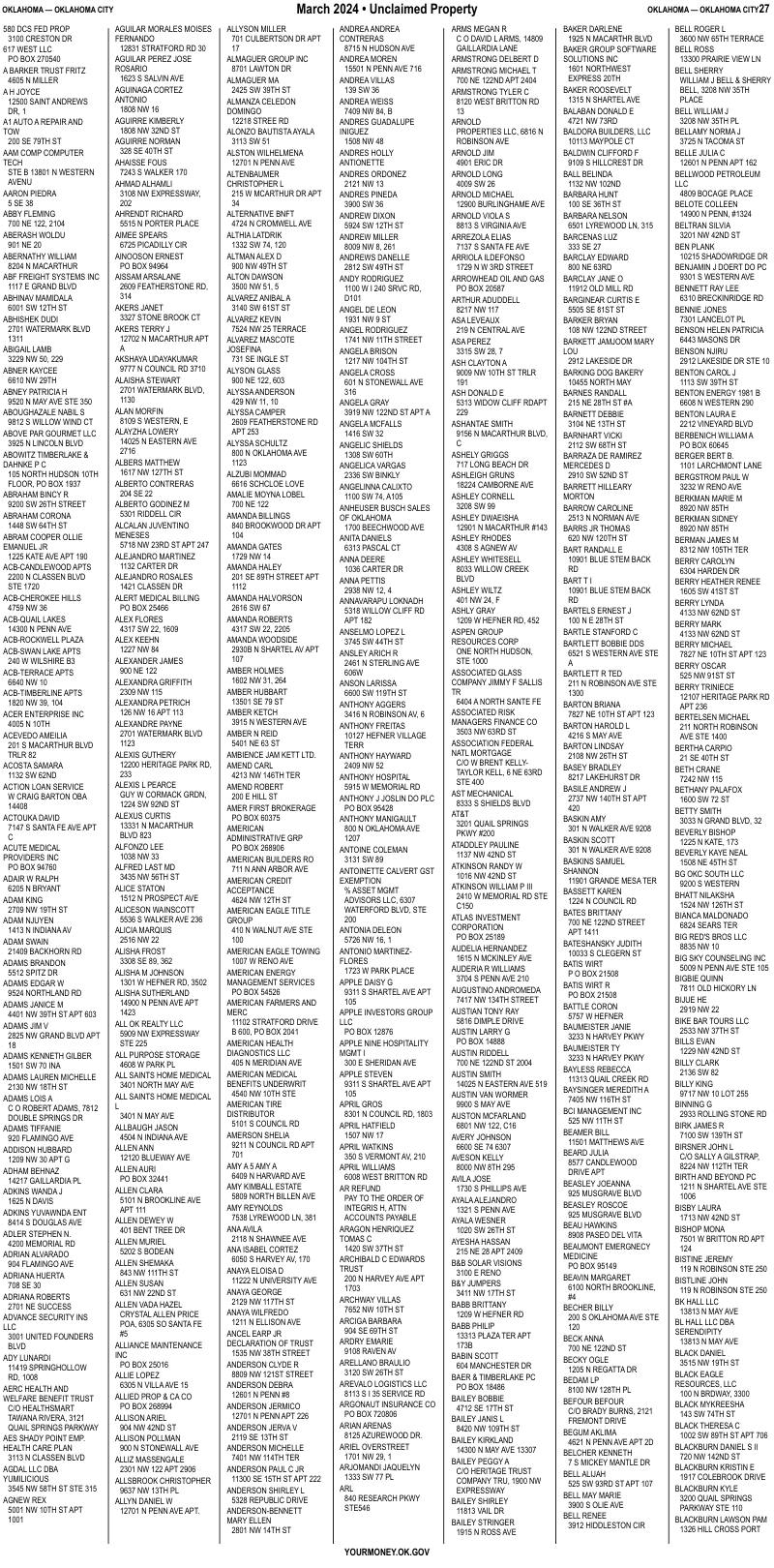 Unclaimed property list · synthetic page 27