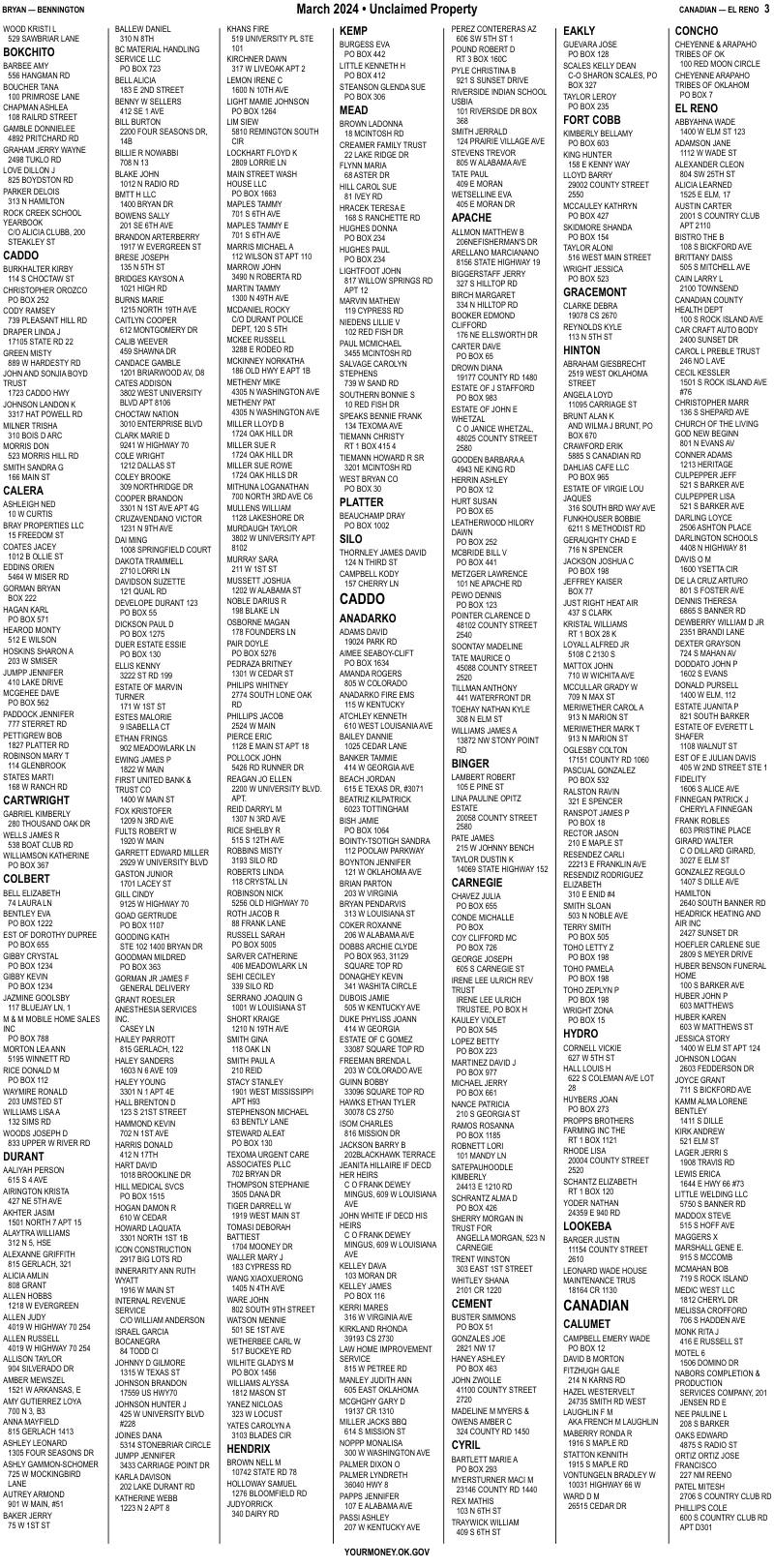 Unclaimed property list · synthetic page 3