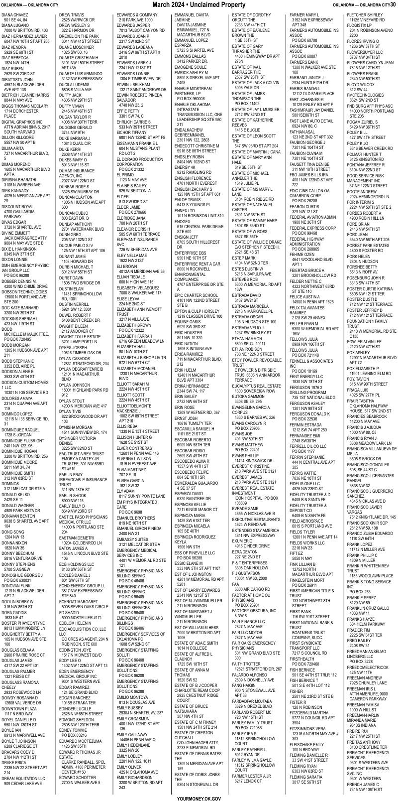 Unclaimed property list · synthetic page 30