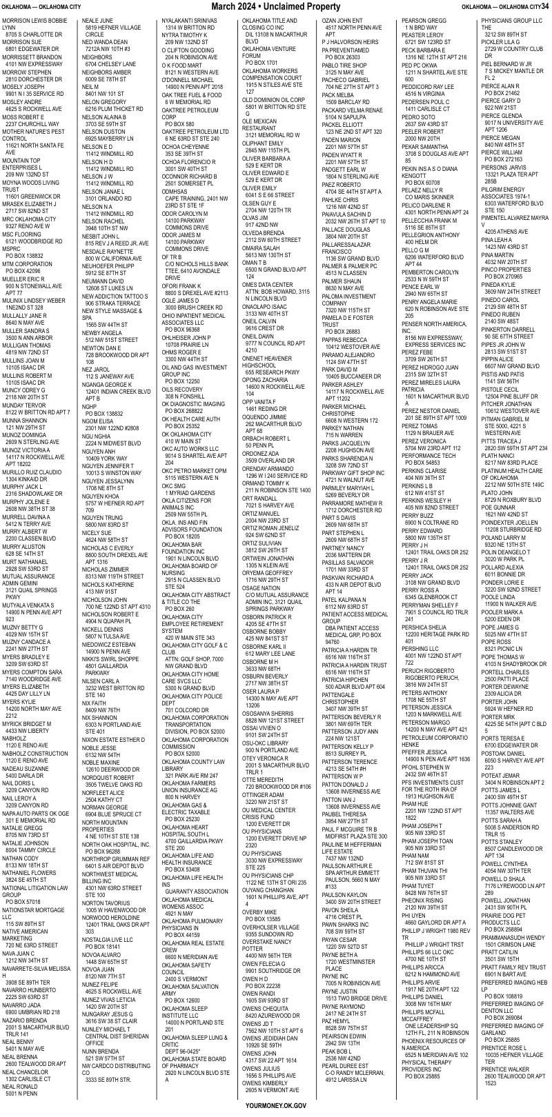 Unclaimed property list · synthetic page 34