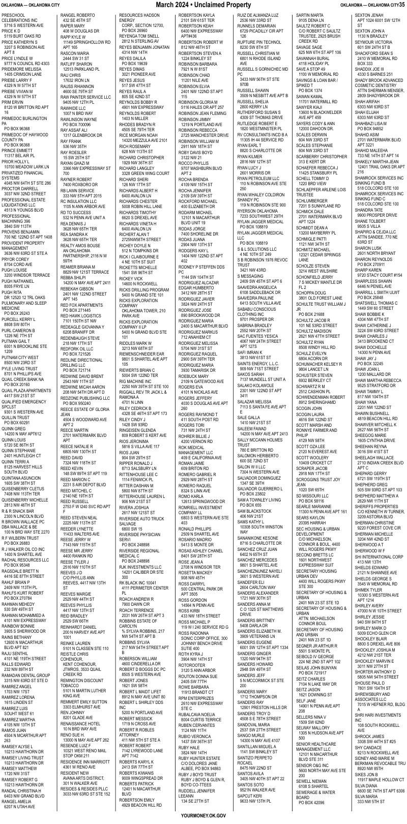 Unclaimed property list · synthetic page 35