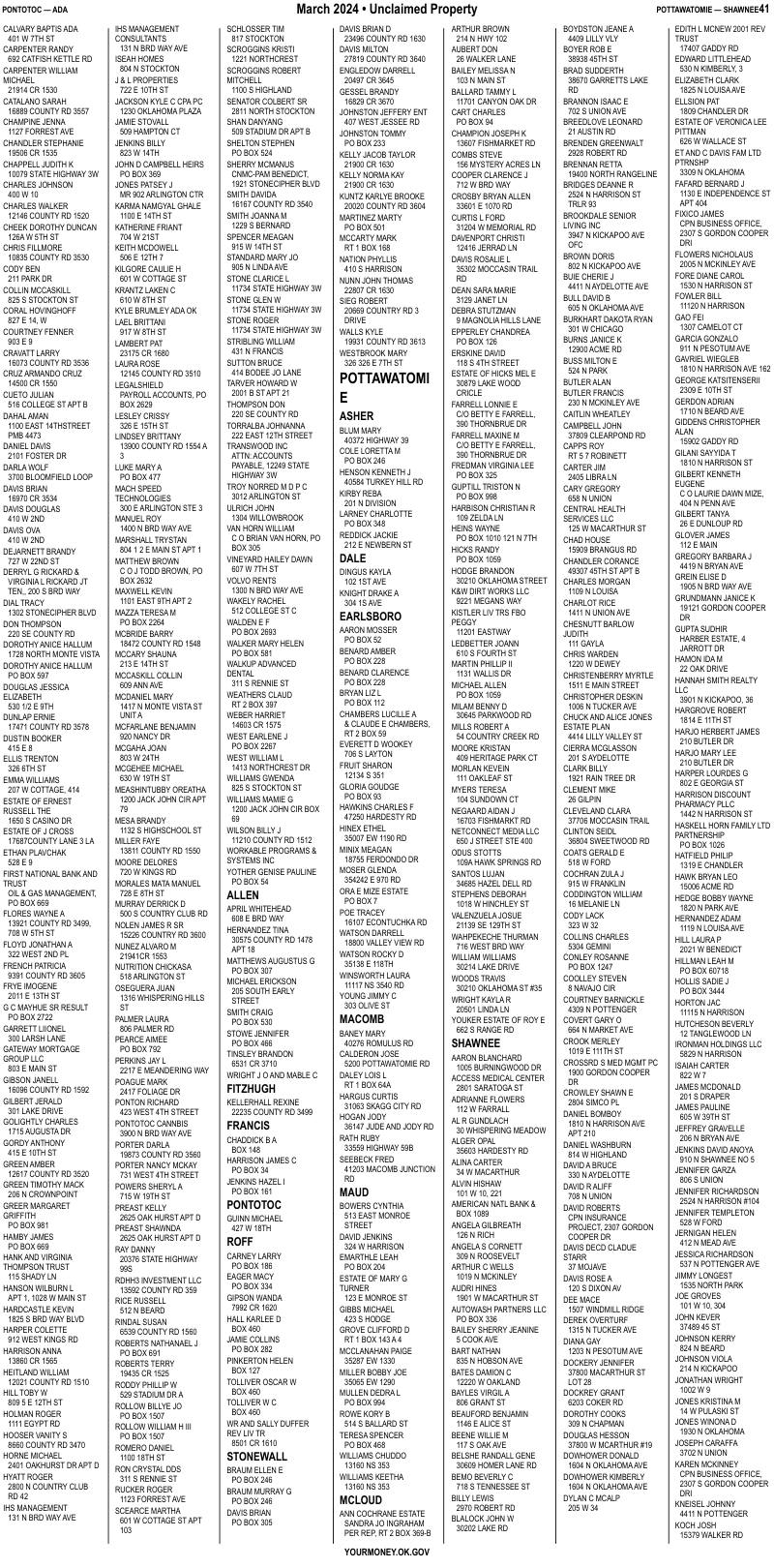 Unclaimed property list · synthetic page 41