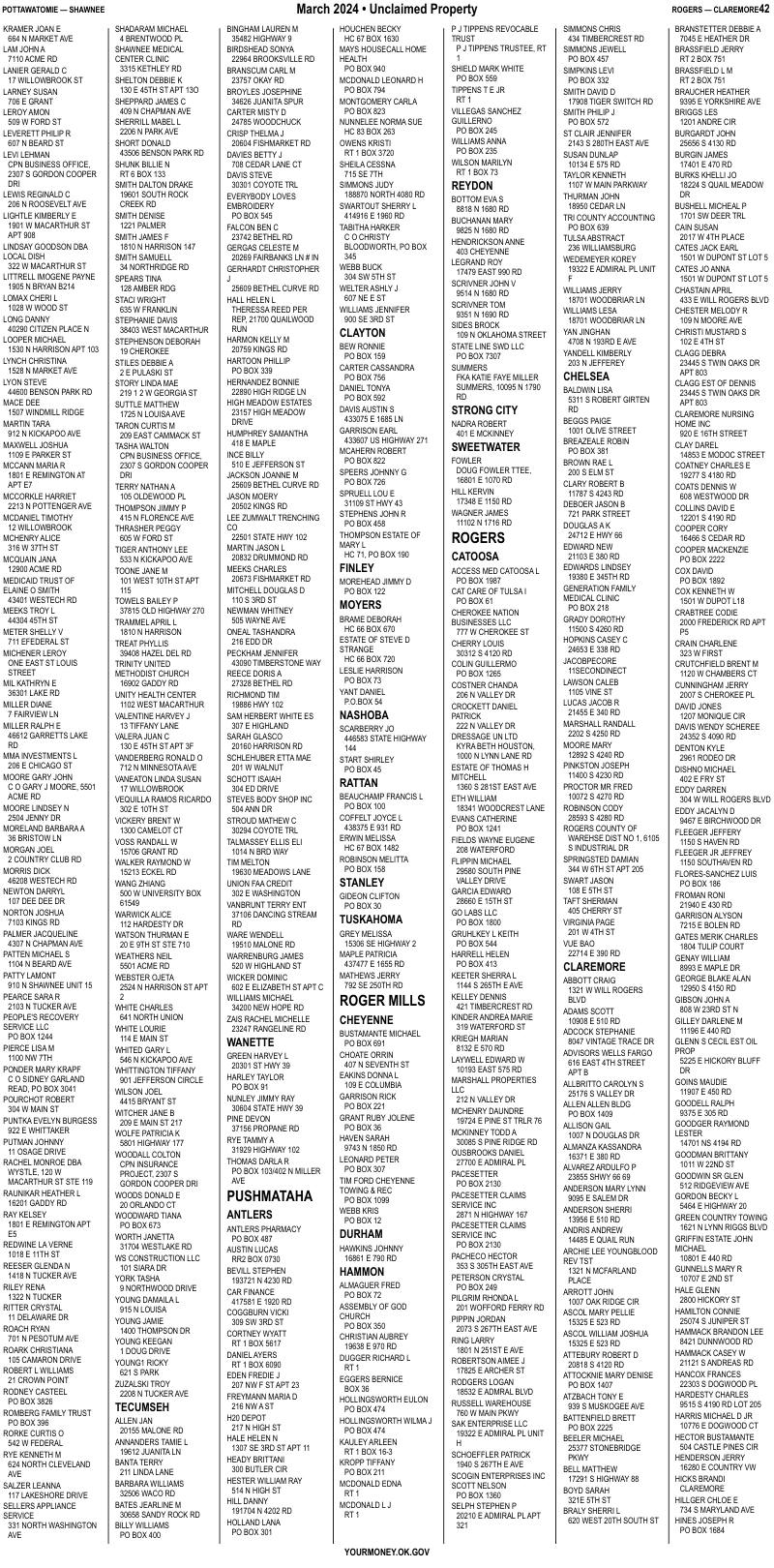 Unclaimed property list · synthetic page 42