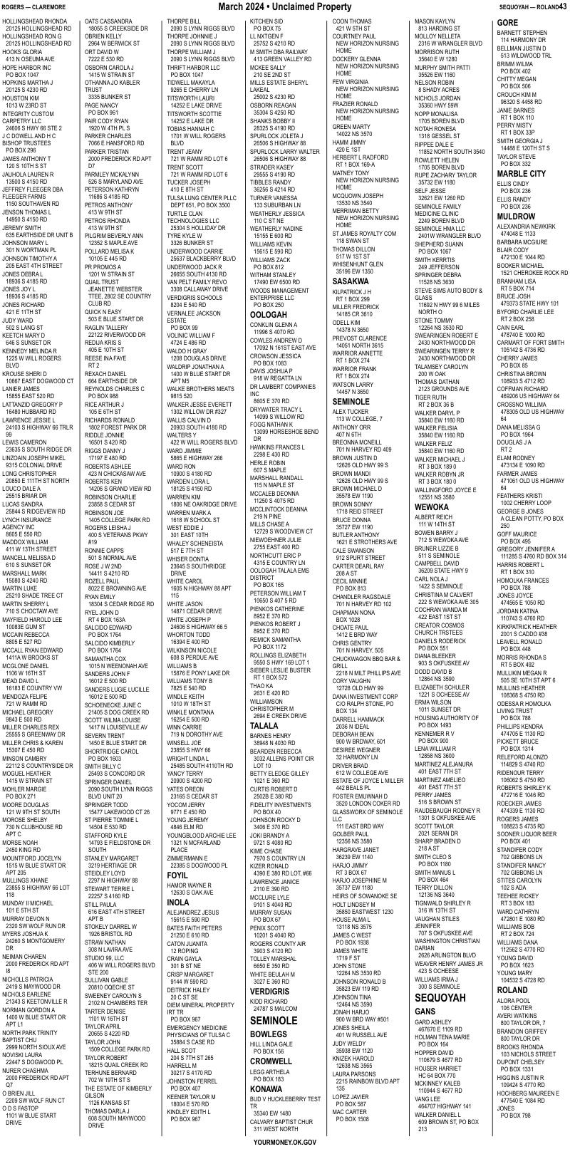 Unclaimed property list · synthetic page 43