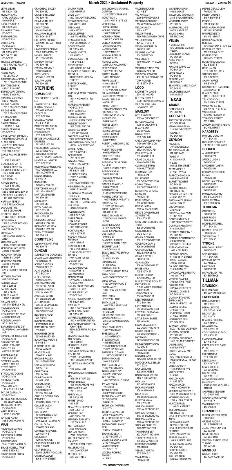 Unclaimed property list · synthetic page 44