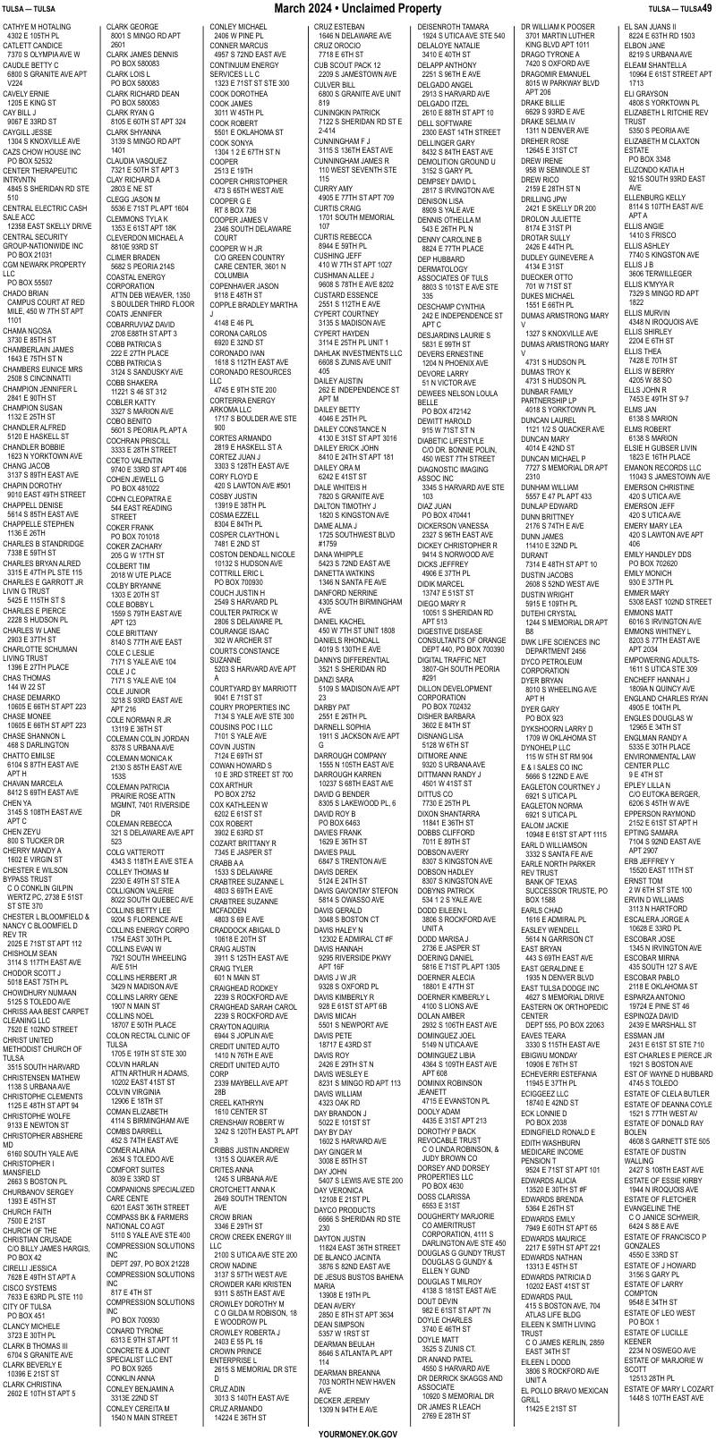 Unclaimed property list · synthetic page 49
