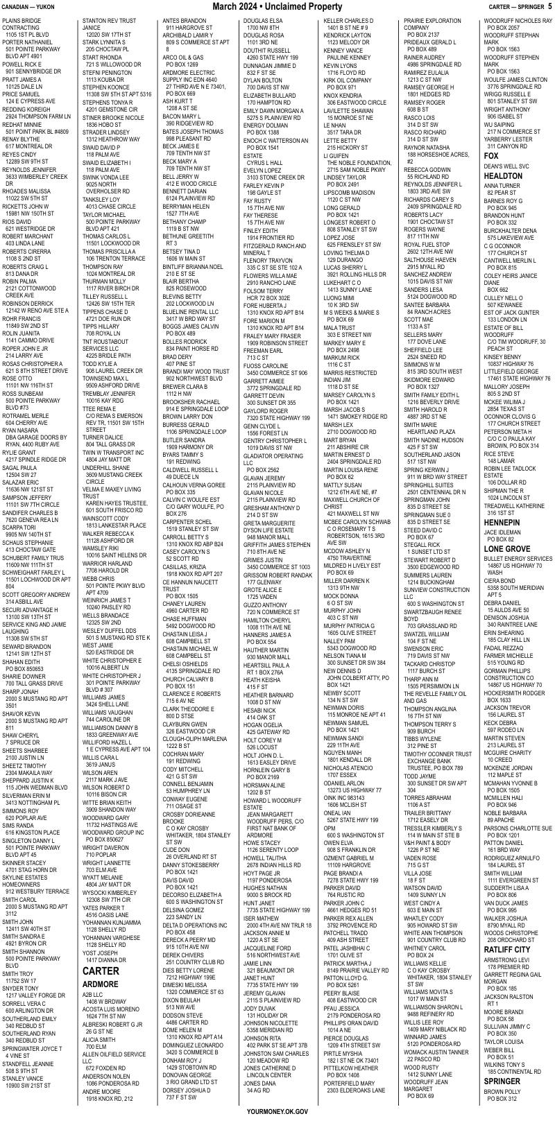 Unclaimed property list · synthetic page 5
