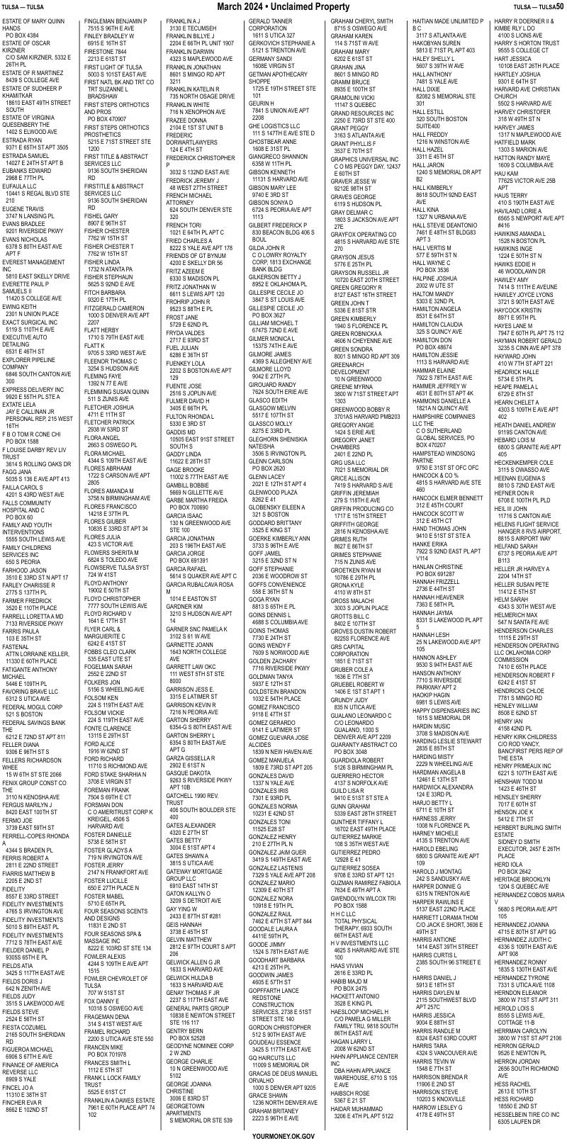 Unclaimed property list · synthetic page 50