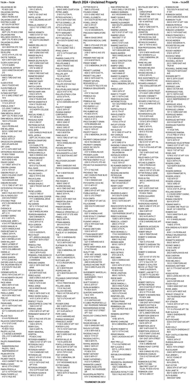 Unclaimed property list · synthetic page 53