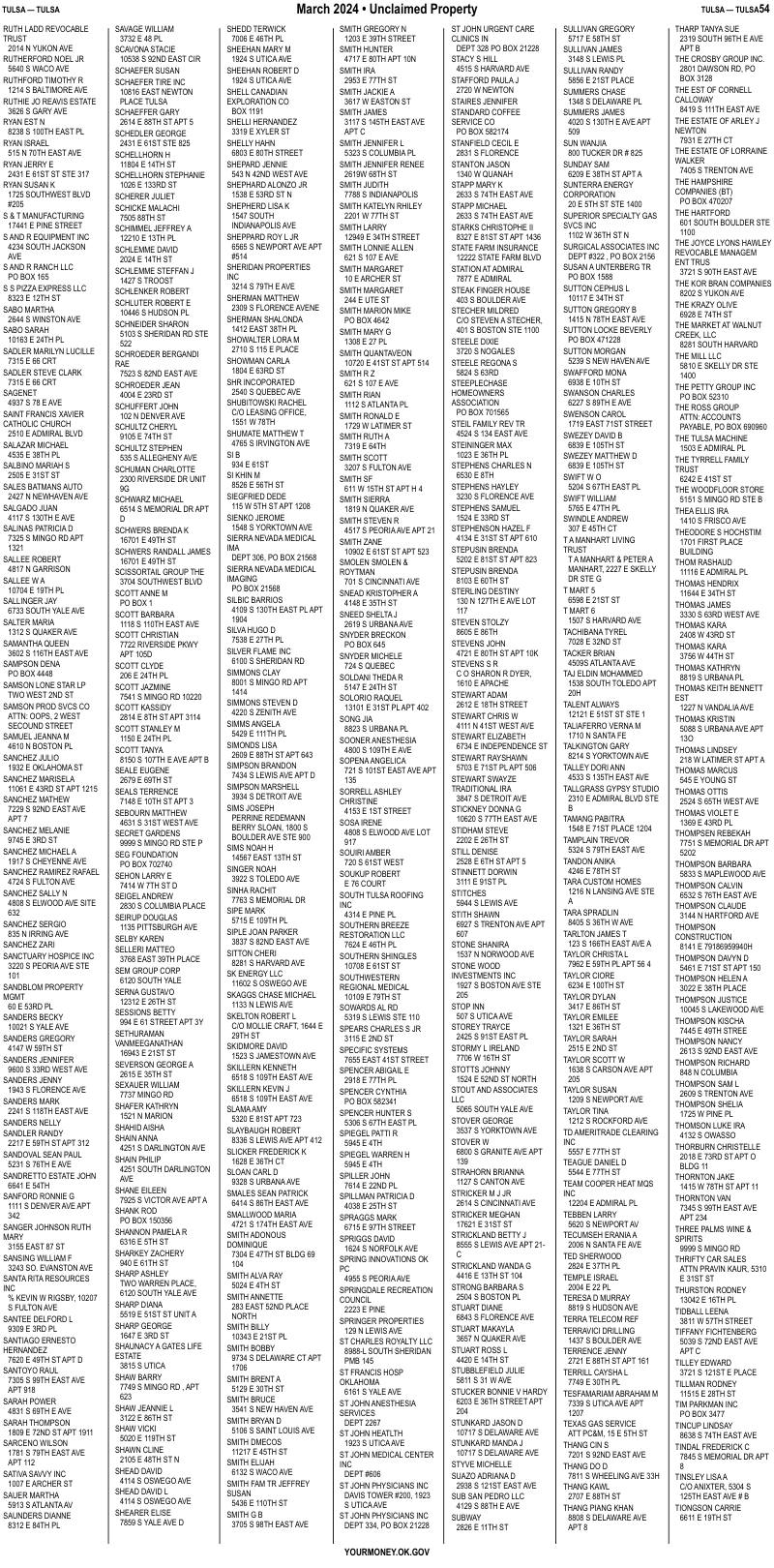Unclaimed property list · synthetic page 54