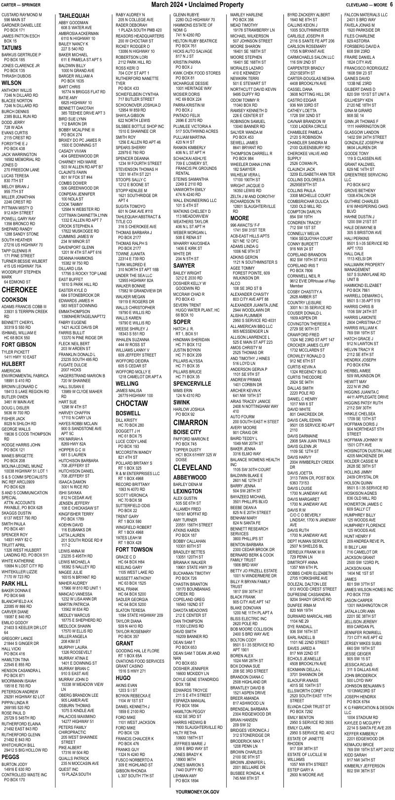 Unclaimed property list · synthetic page 6