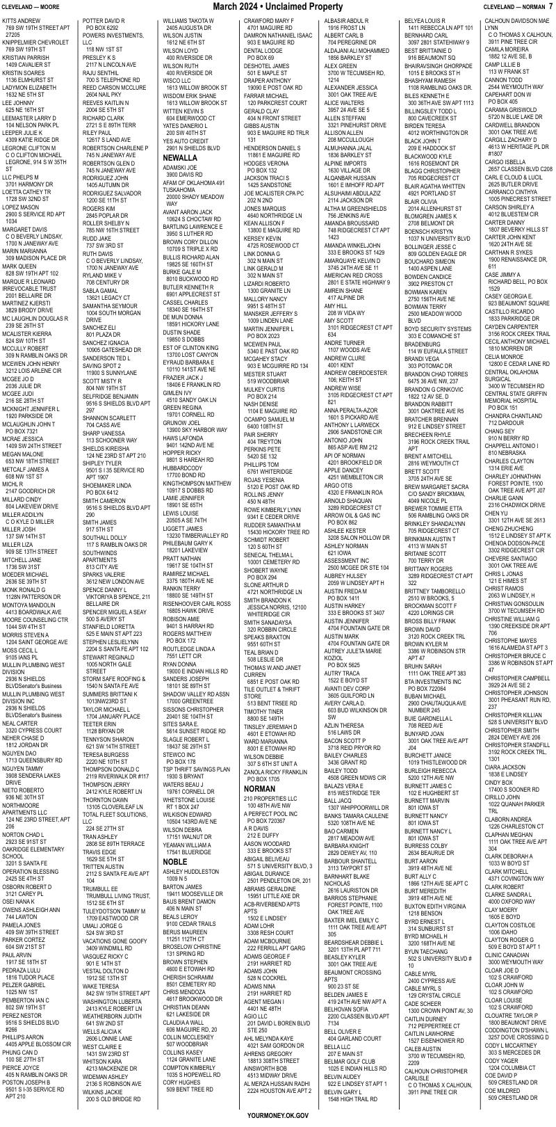Unclaimed property list · synthetic page 7