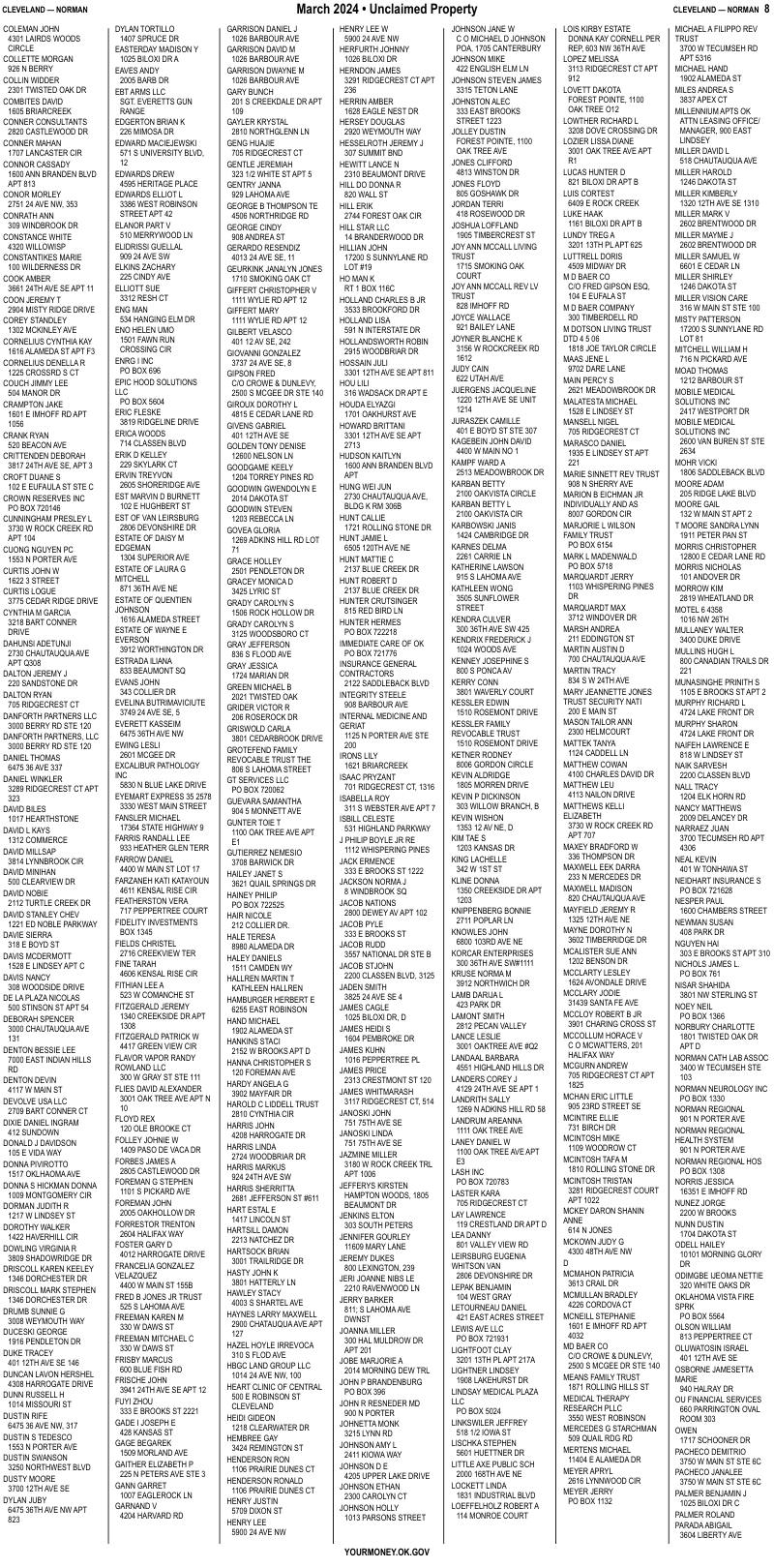 Unclaimed property list · synthetic page 8