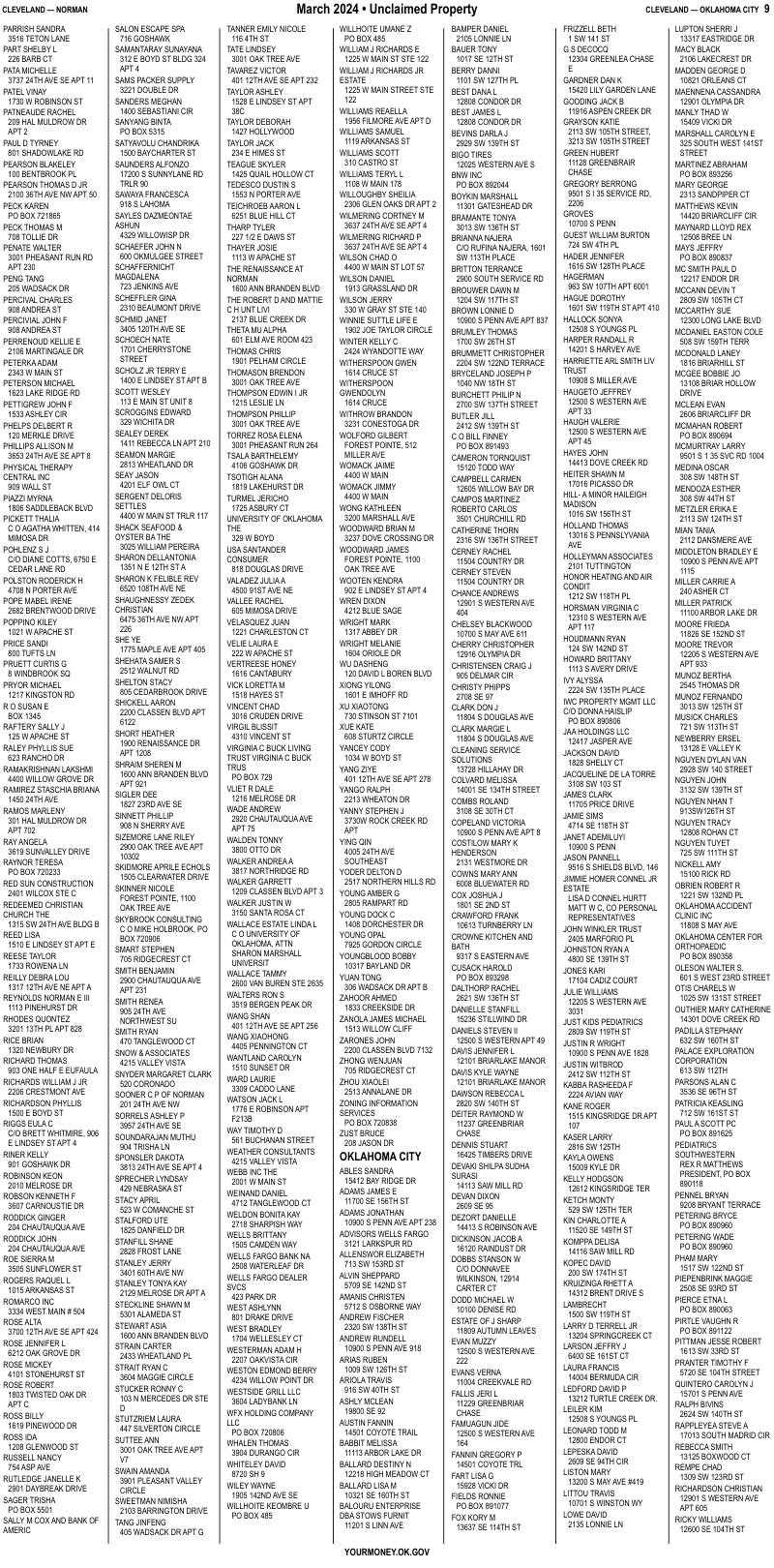 Unclaimed property list · synthetic page 9