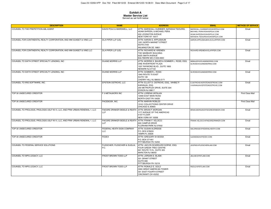 Service list · synthetic page 5