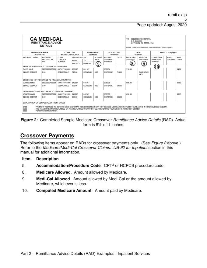 Medicaid remittance advice page 1