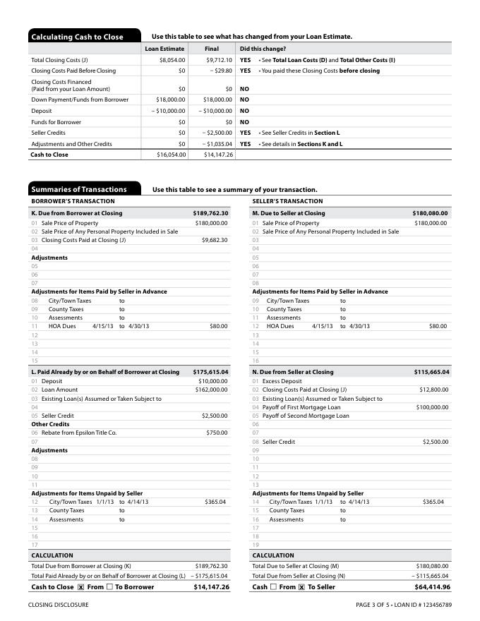 Mortgage closing disclosure page 3