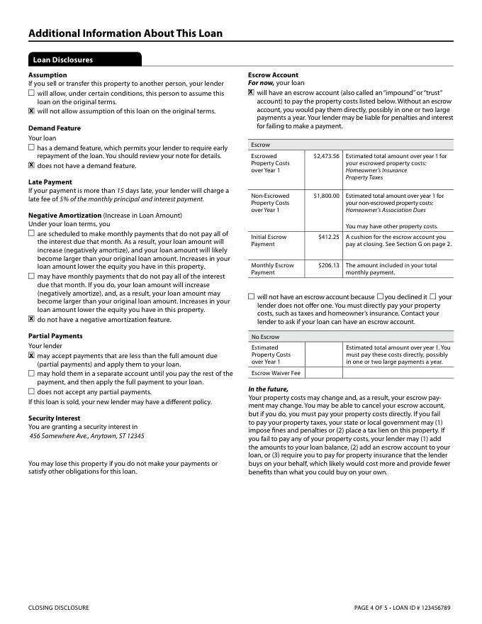 Mortgage closing disclosure page 4