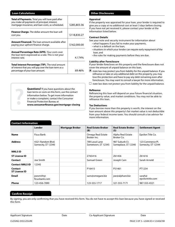 Mortgage closing disclosure page 5