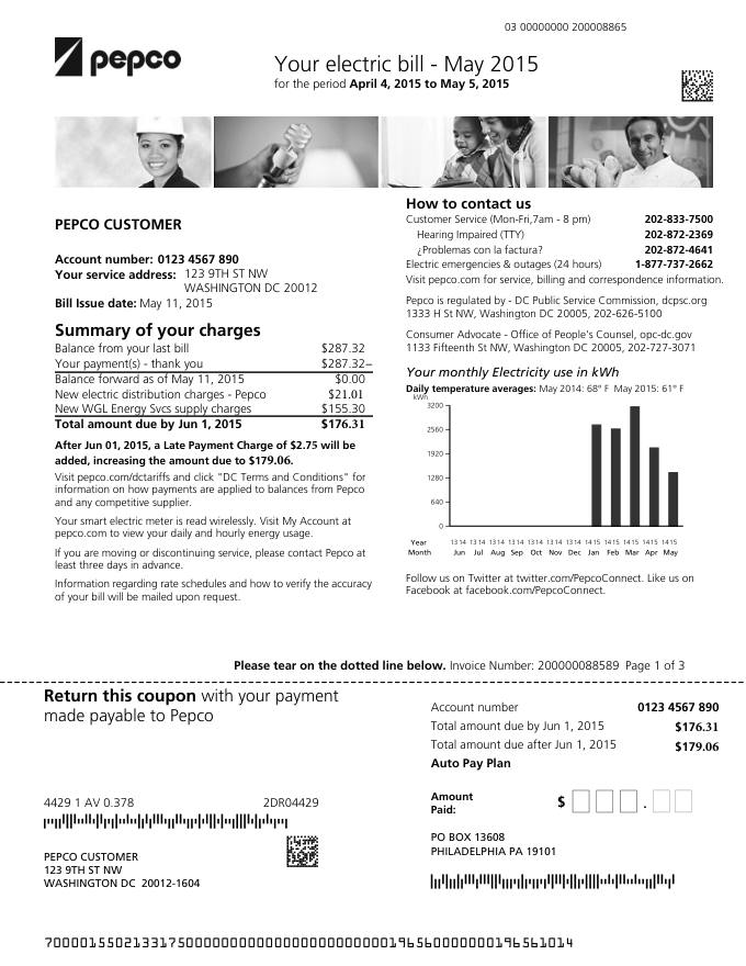 Pepco residential bill page 1