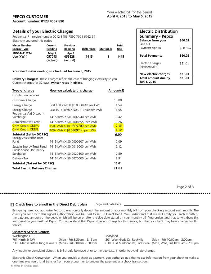 Pepco residential bill page 2